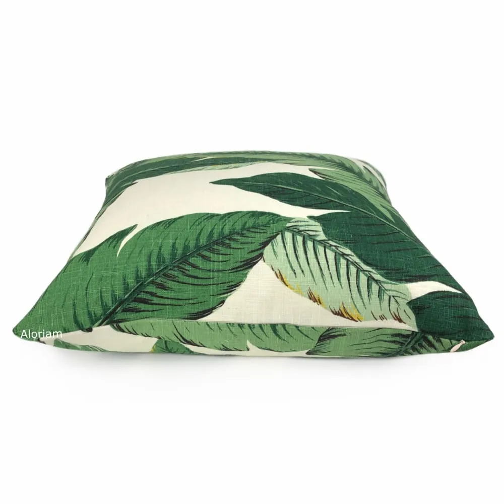 (CLEARANCE) Banana Leaf Tropical Palm Leaves Green Linen Print Pillow Cover