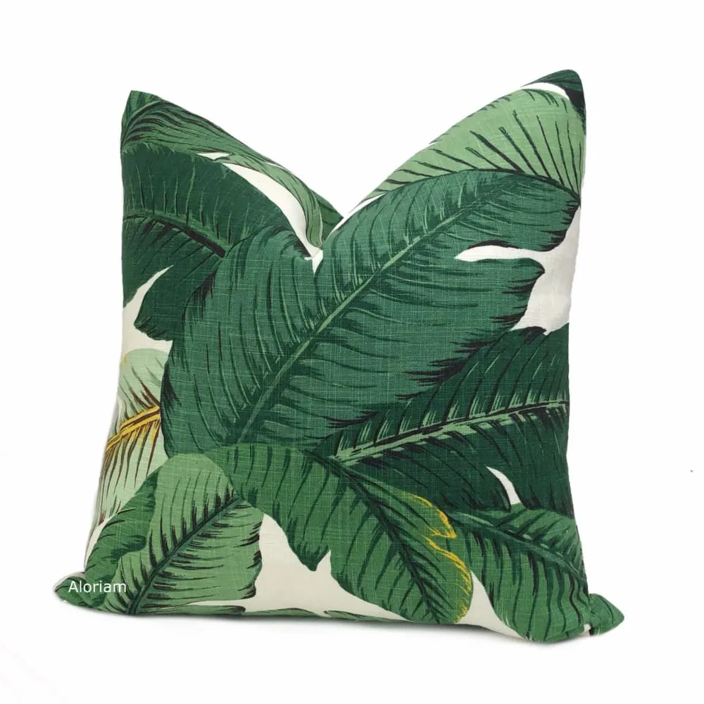 (CLEARANCE) Banana Leaf Tropical Palm Leaves Green Linen Print Pillow Cover