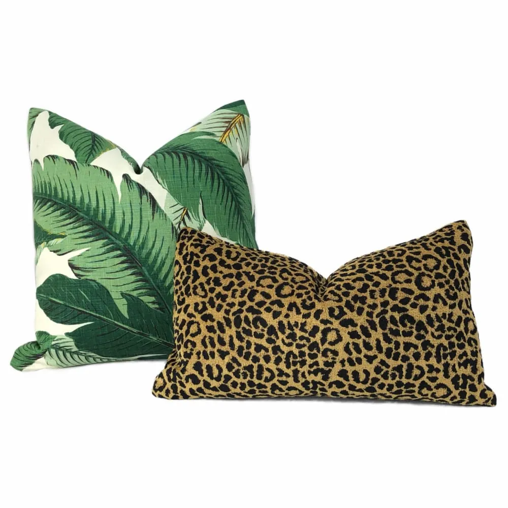 (CLEARANCE) Banana Leaf Tropical Palm Leaves Green Linen Print Pillow Cover