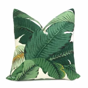 (CLEARANCE) Banana Leaf Tropical Palm Leaves Green Linen Print Pillow Cover