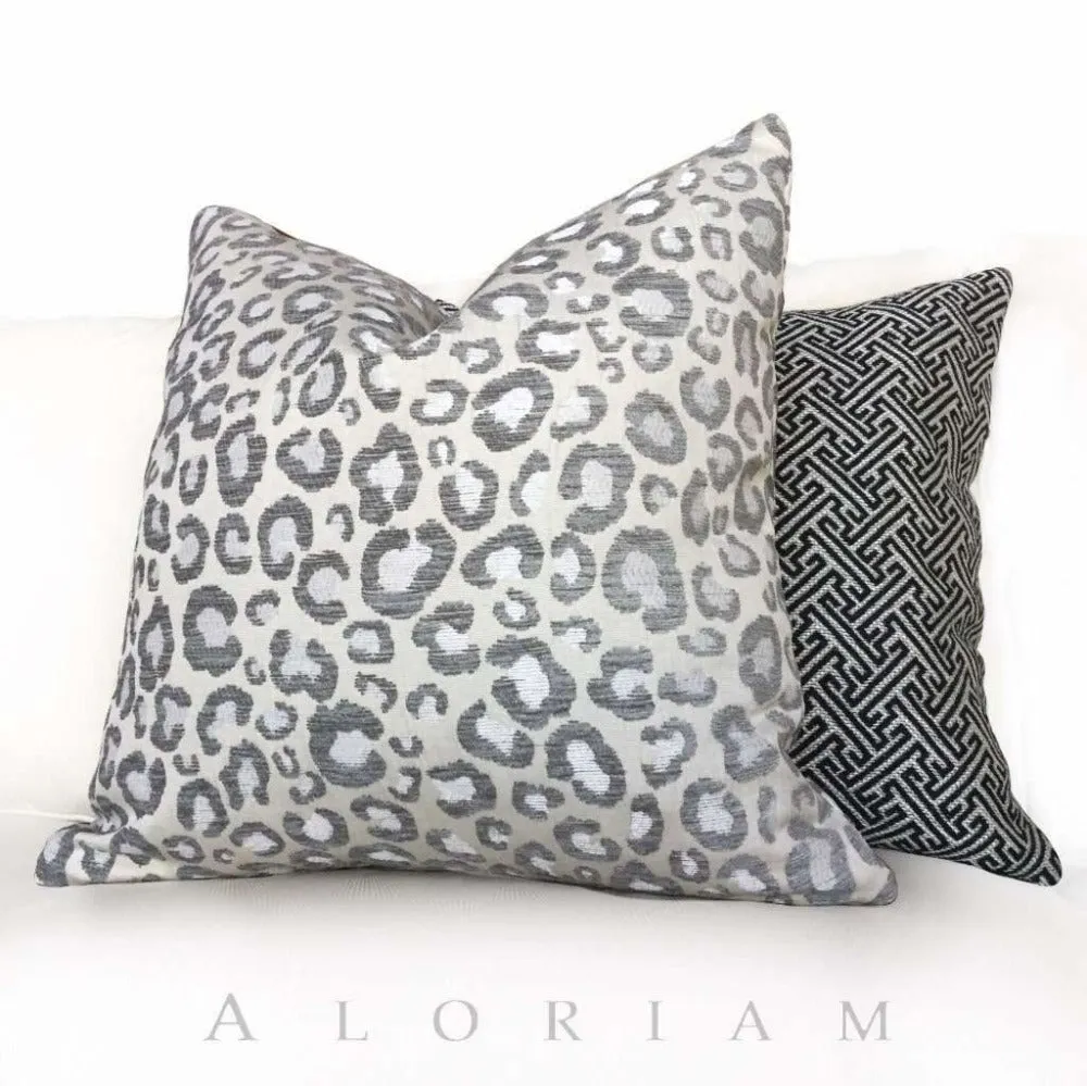 (CLEARANCE) Big Jungle Cat Leopard Cheetah Animal Spots Pattern Gray Cream Pillow Cover