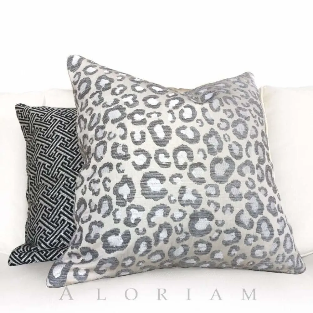 (CLEARANCE) Big Jungle Cat Leopard Cheetah Animal Spots Pattern Gray Cream Pillow Cover