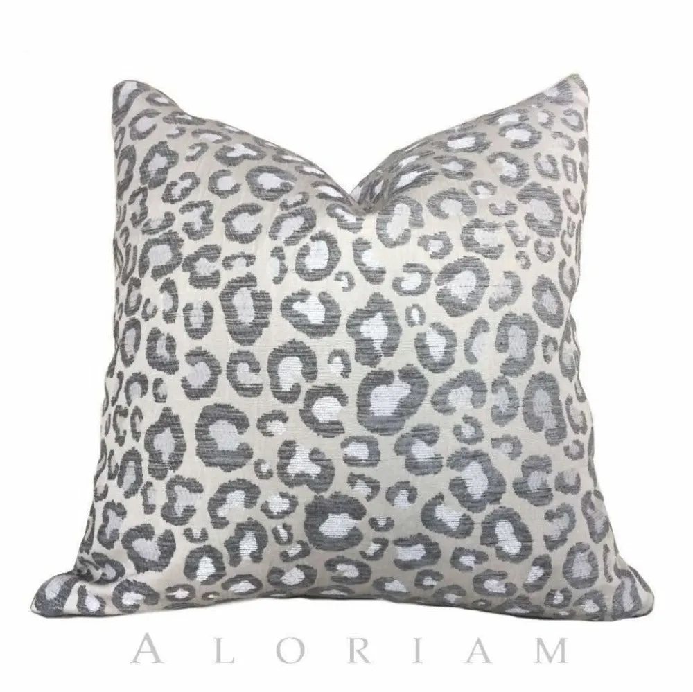 (CLEARANCE) Big Jungle Cat Leopard Cheetah Animal Spots Pattern Gray Cream Pillow Cover