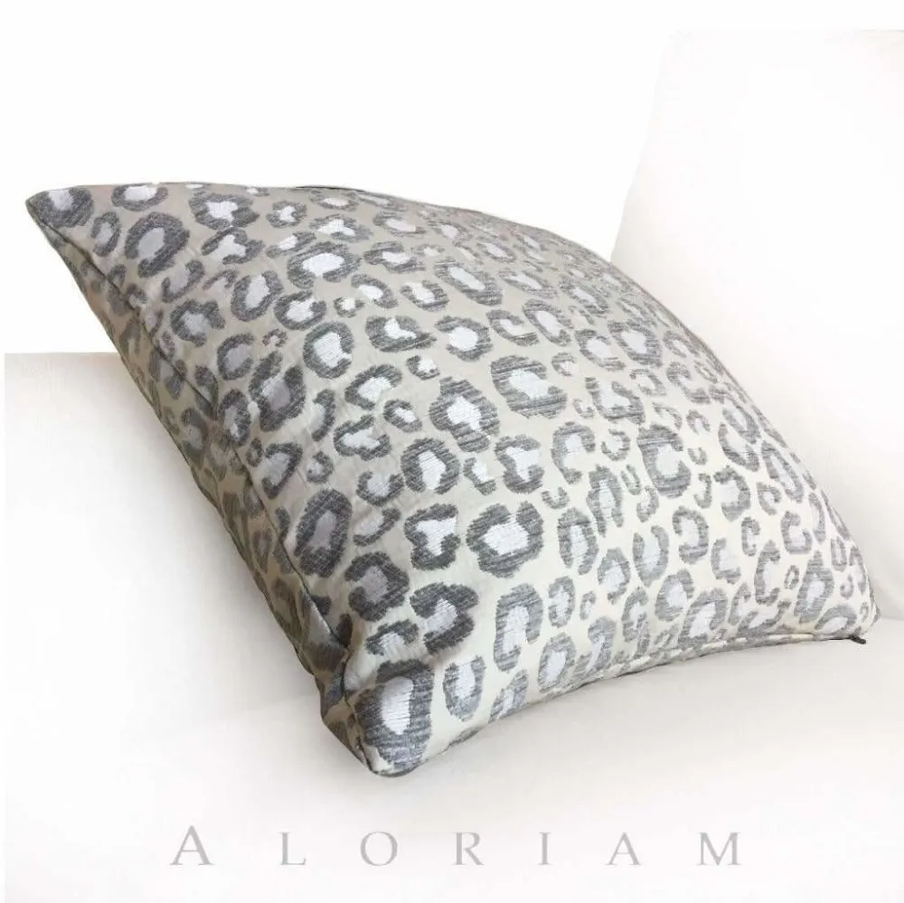 (CLEARANCE) Big Jungle Cat Leopard Cheetah Animal Spots Pattern Gray Cream Pillow Cover