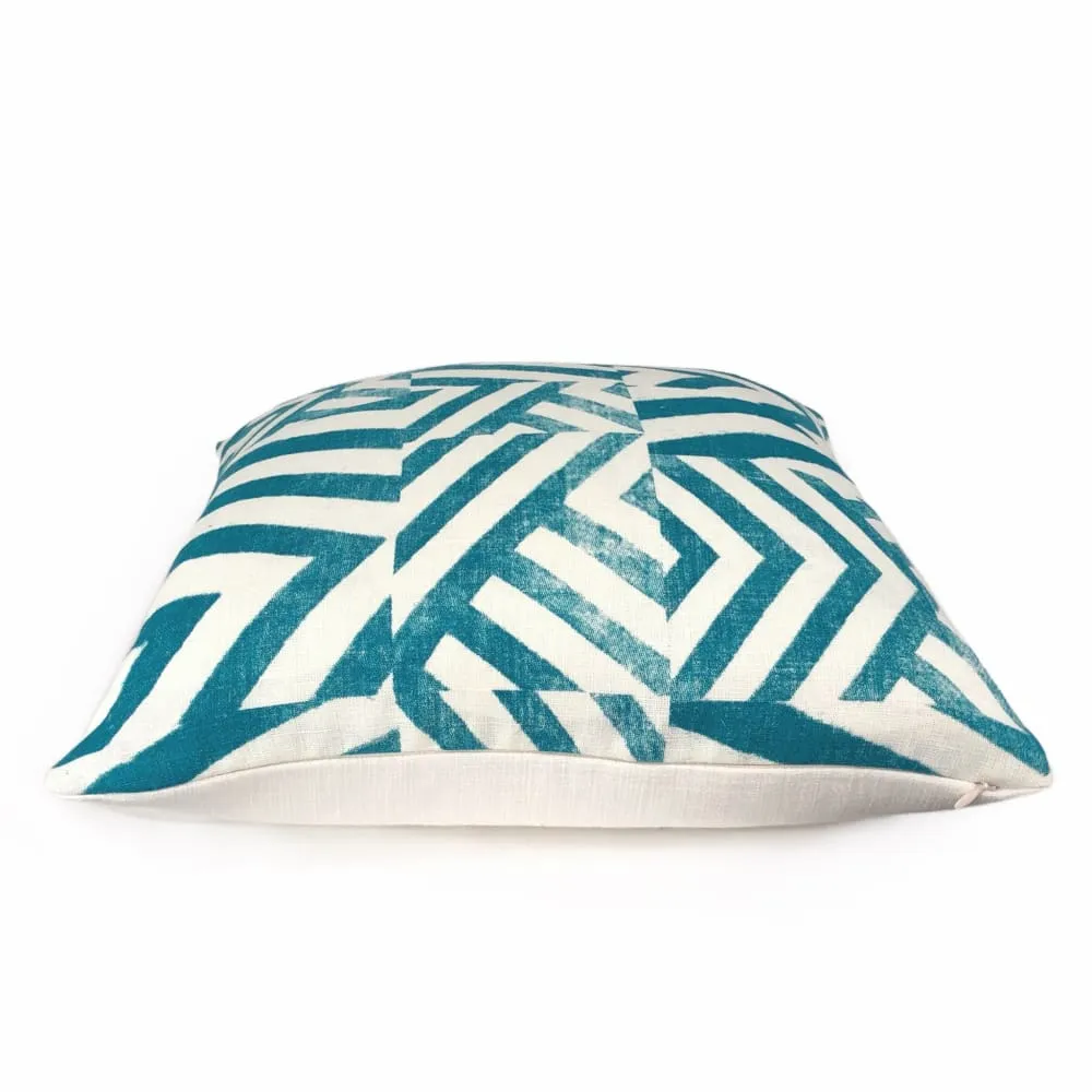 (CLEARANCE) Delancey Teal Green White Modern Crosshatch Pillow Cover