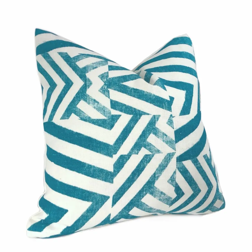 (CLEARANCE) Delancey Teal Green White Modern Crosshatch Pillow Cover