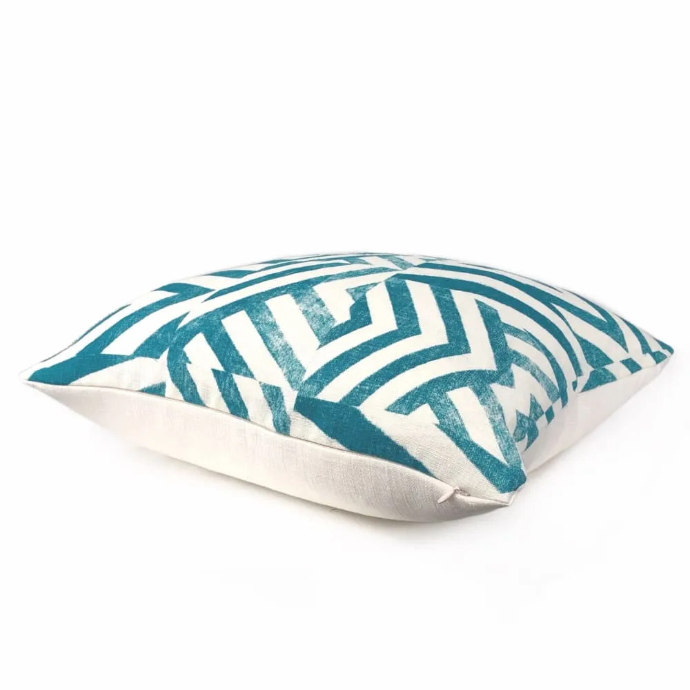 (CLEARANCE) Delancey Teal Green White Modern Crosshatch Pillow Cover