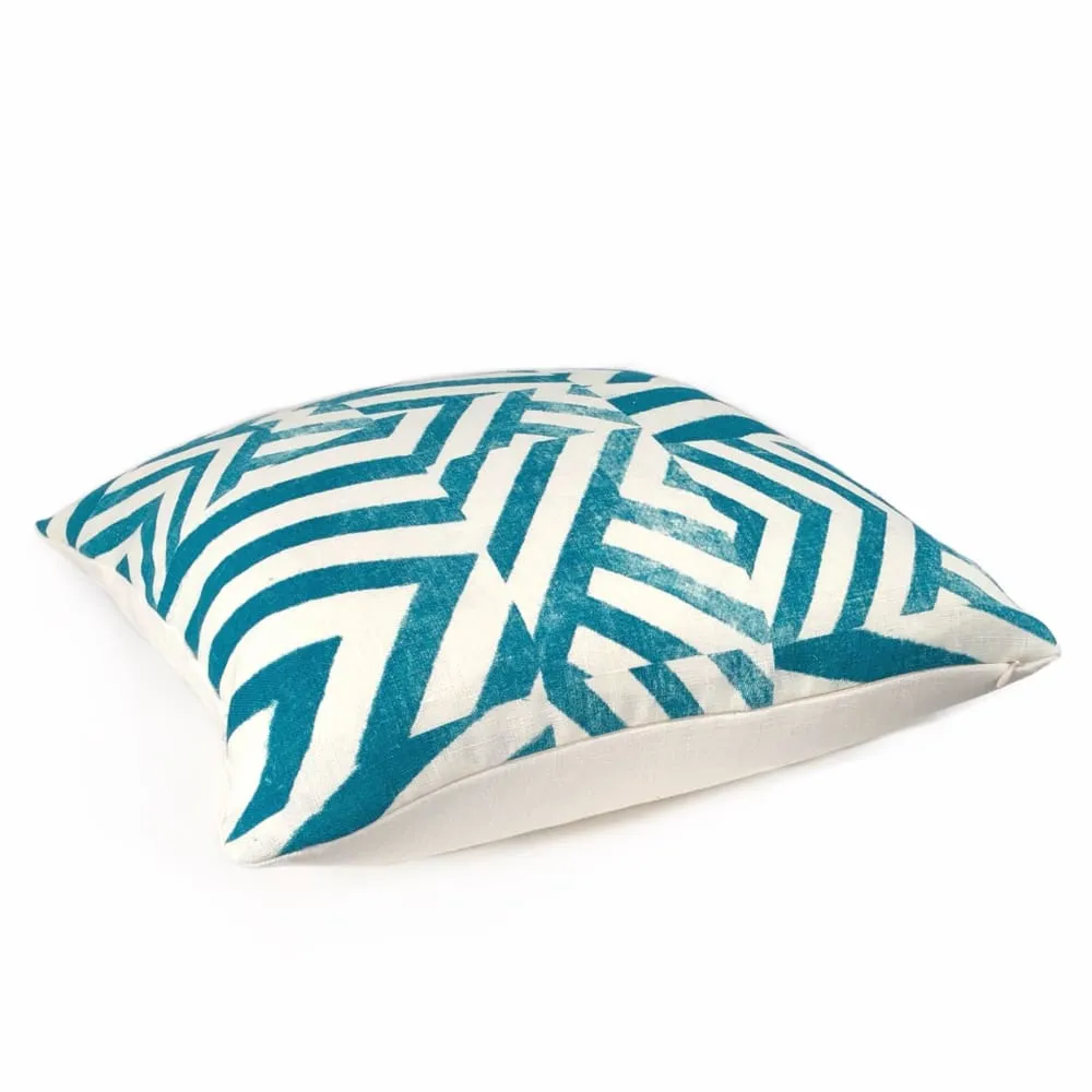 (CLEARANCE) Delancey Teal Green White Modern Crosshatch Pillow Cover