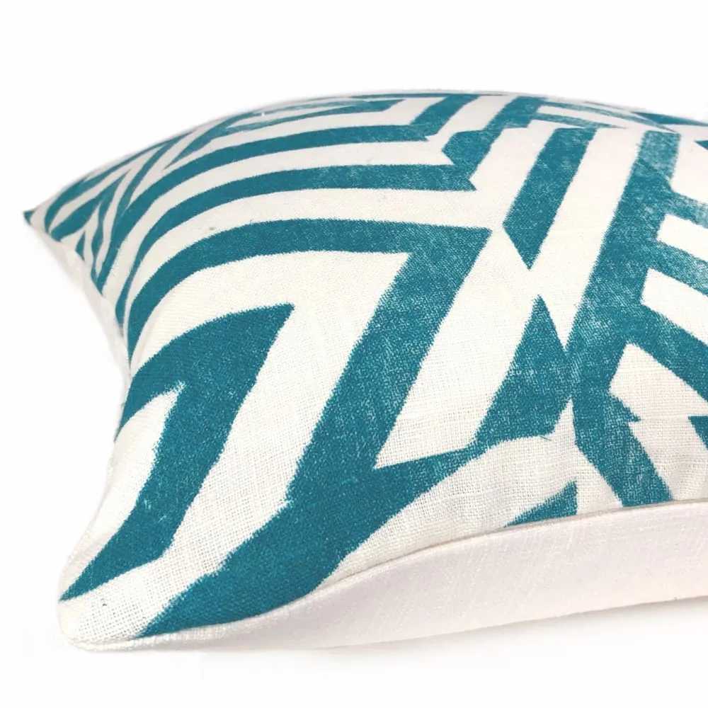 (CLEARANCE) Delancey Teal Green White Modern Crosshatch Pillow Cover