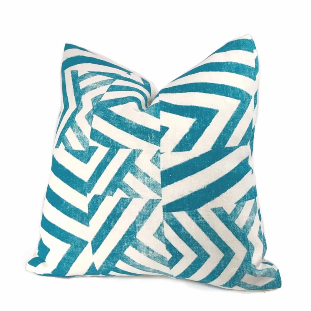 (CLEARANCE) Delancey Teal Green White Modern Crosshatch Pillow Cover