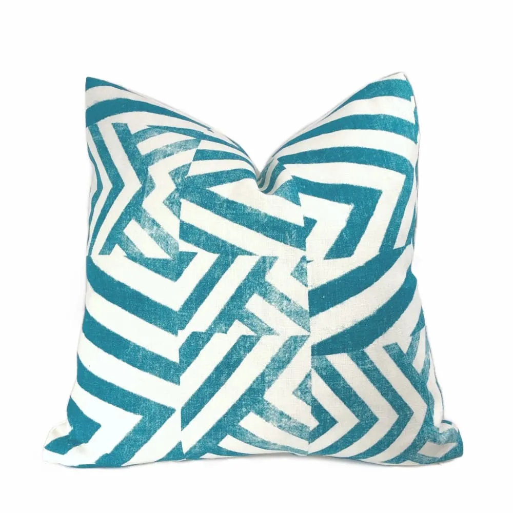 (CLEARANCE) Delancey Teal Green White Modern Crosshatch Pillow Cover