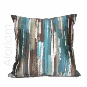 (CLEARANCE) Designer Abstract Paint Brush Strokes Teal Green Brown Beige Pillow Cover