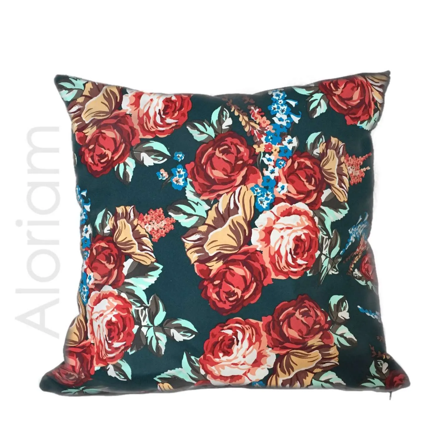 (CLEARANCE) Red Roses Dark Green Floral Flower Pattern Pillow Cover