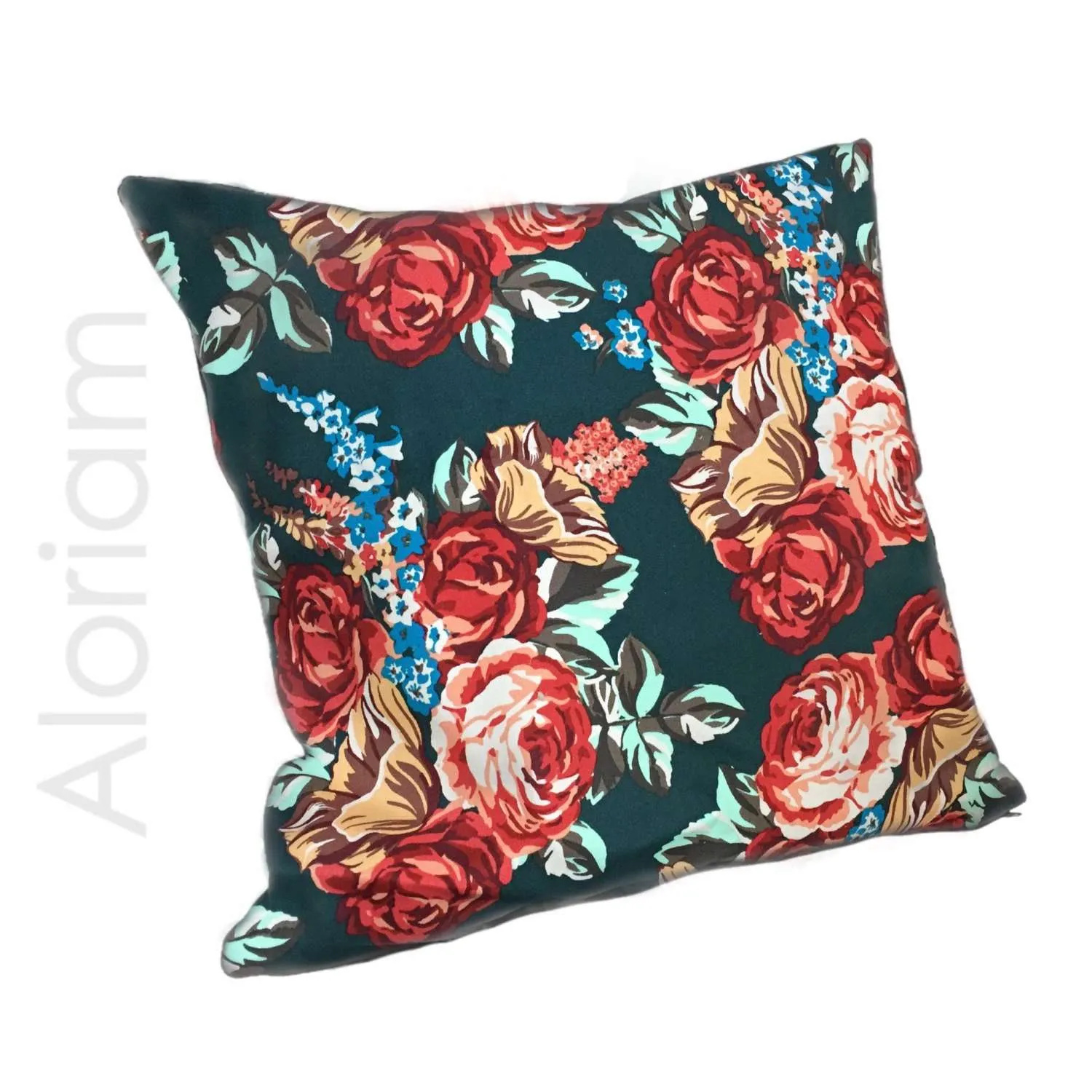 (CLEARANCE) Red Roses Dark Green Floral Flower Pattern Pillow Cover