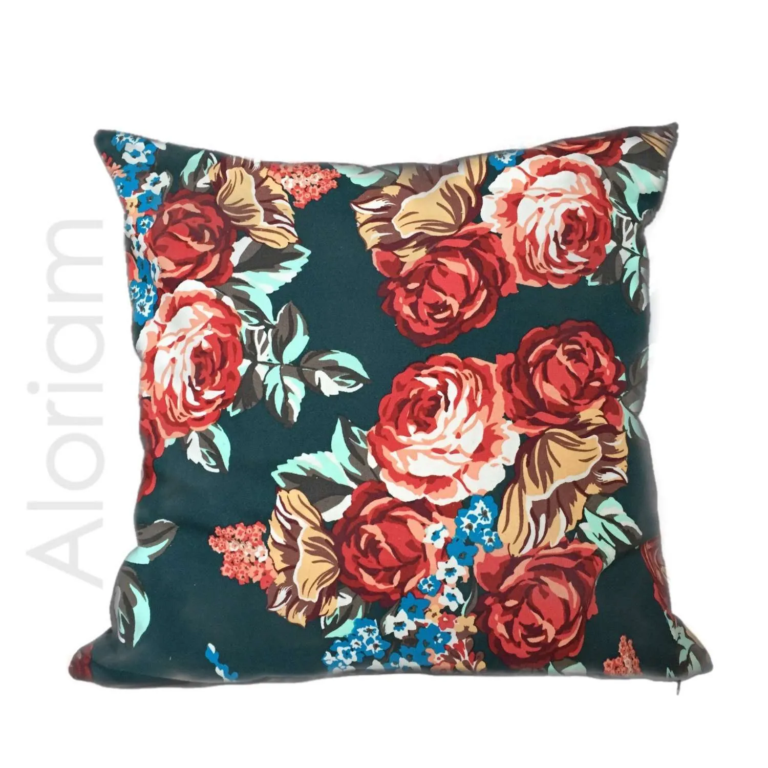 (CLEARANCE) Red Roses Dark Green Floral Flower Pattern Pillow Cover