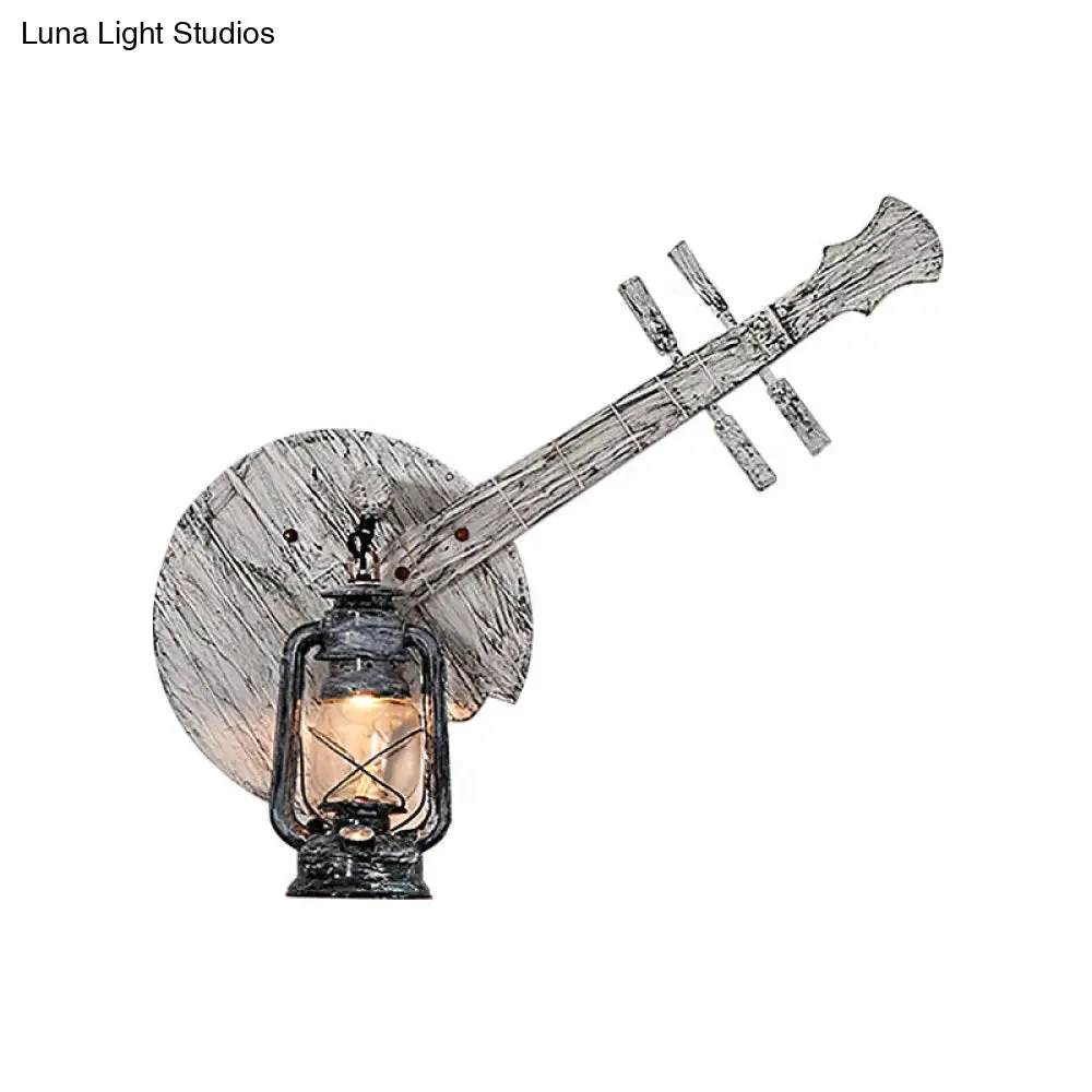 Coastal Grey Lantern Indoor Sconce with Clear Glass, Wooden Backplate and 1 Light Fixture