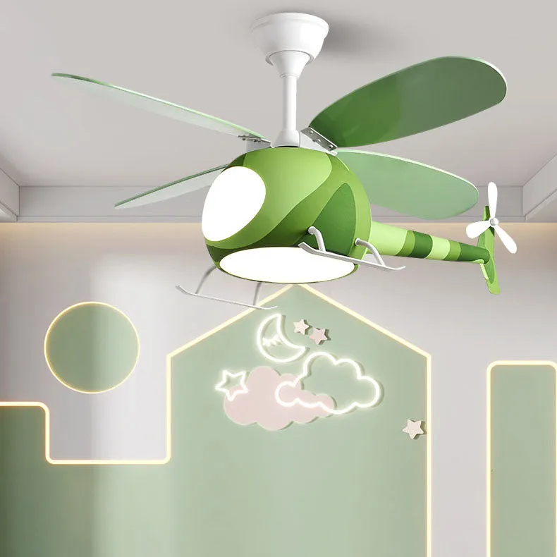 Contemporary Creative Iron Cartoon Planes LED Downrods Ceiling Fan Light for Bedroom