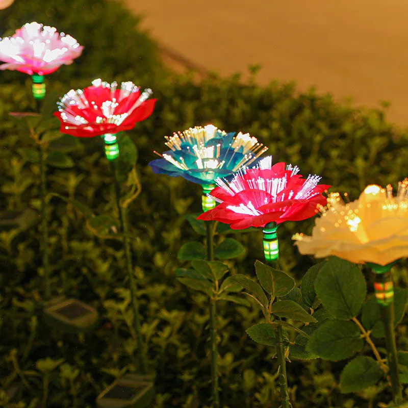 Contemporary Creative Solar Stainless Steel Fabric Rose LED Outdoor Ground Plug Light For Garden