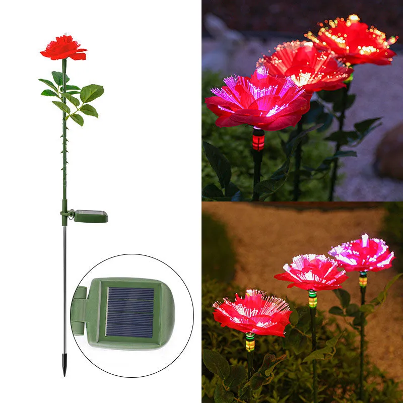 Contemporary Creative Solar Stainless Steel Fabric Rose LED Outdoor Ground Plug Light For Garden