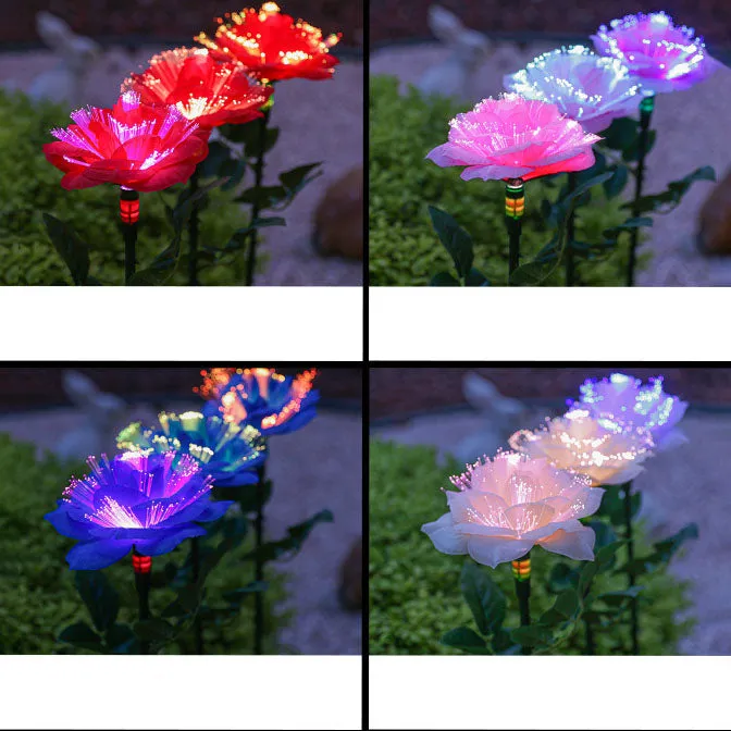 Contemporary Creative Solar Stainless Steel Fabric Rose LED Outdoor Ground Plug Light For Garden