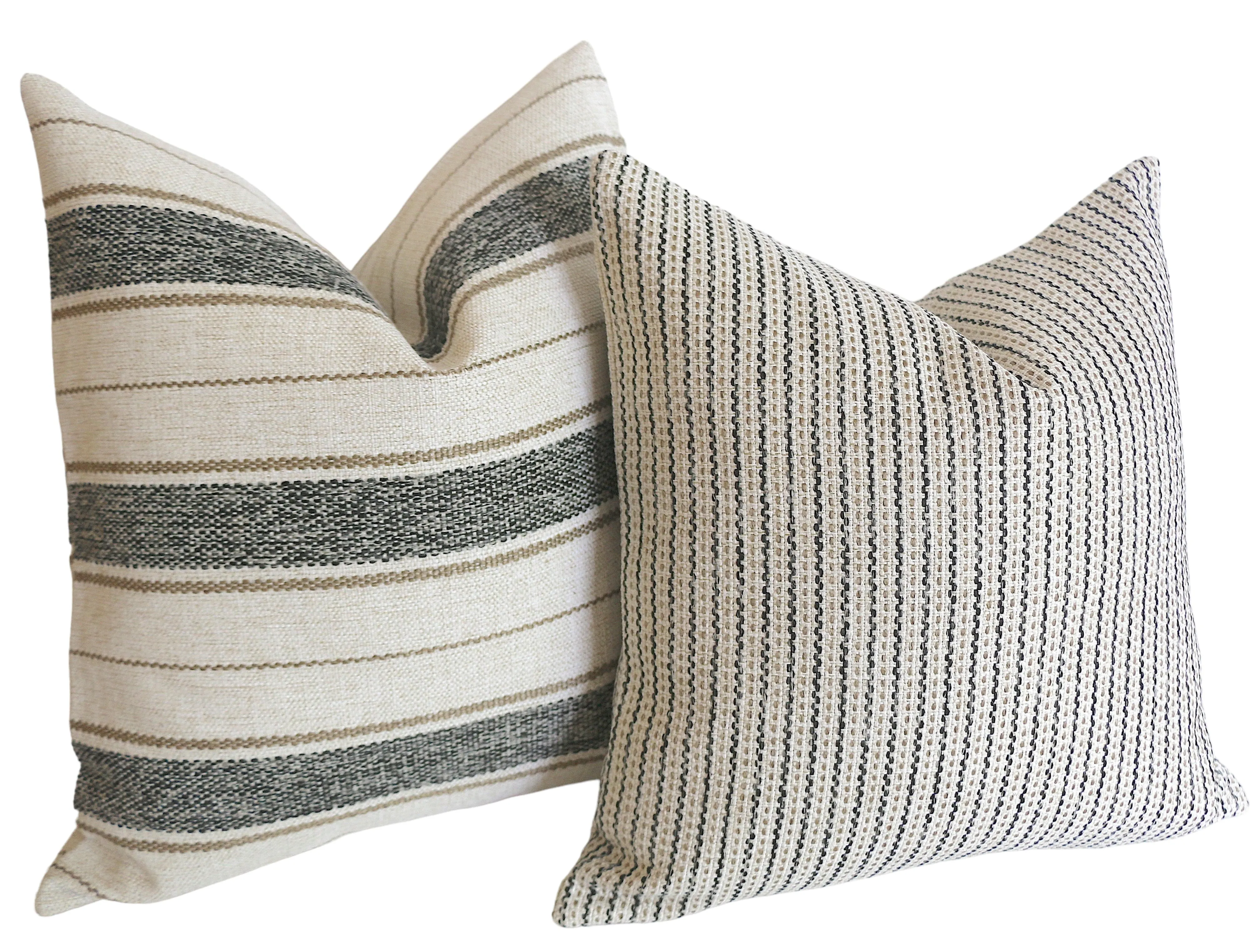 Cottonwood Falls Collection: Vintage Style Pillow Cover / Charcoal and Beige Striped Performance Pillow Cover