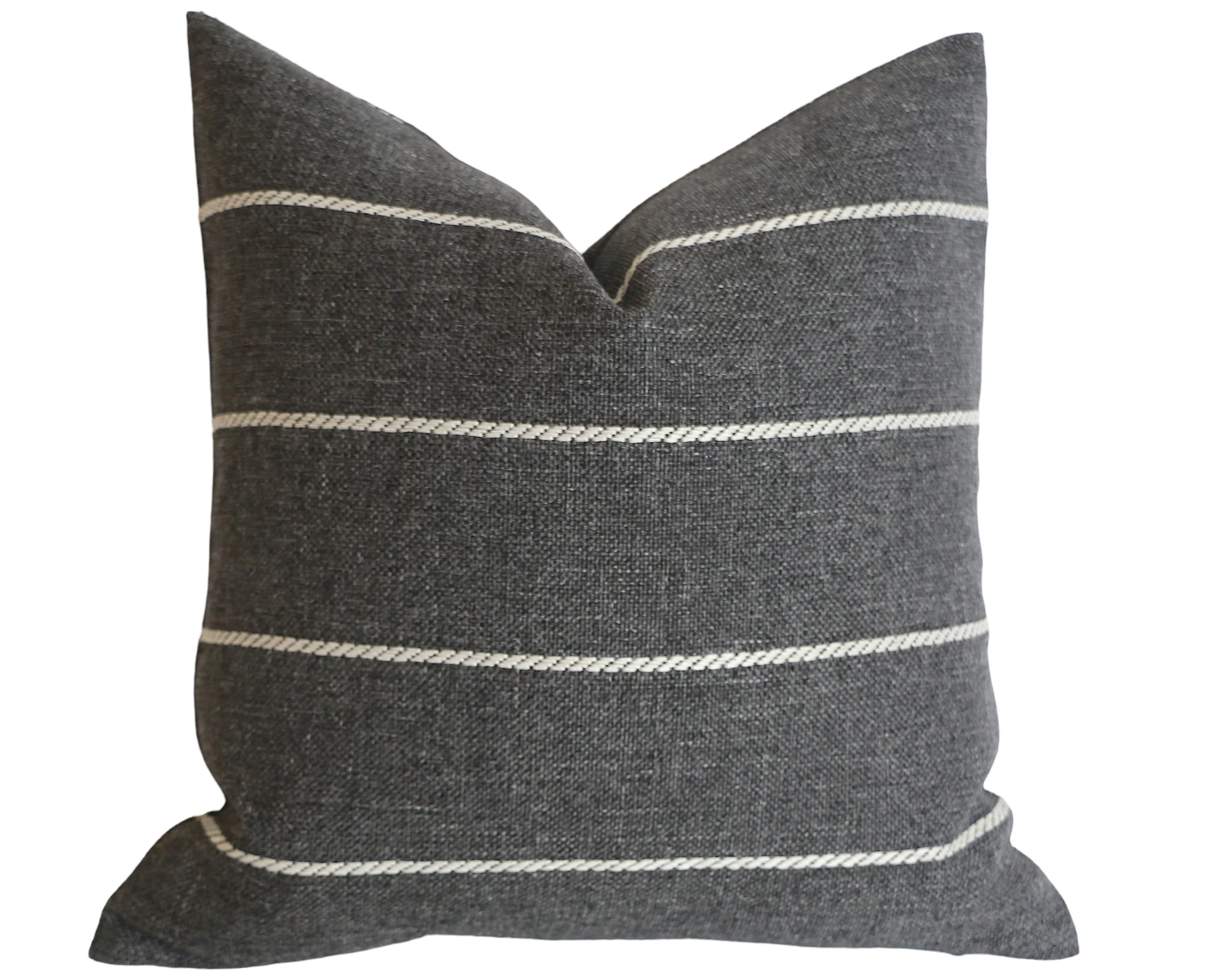 Cottonwood Falls Collection: Vintage Style Pillow Cover / Charcoal and Beige Striped Performance Pillow Cover