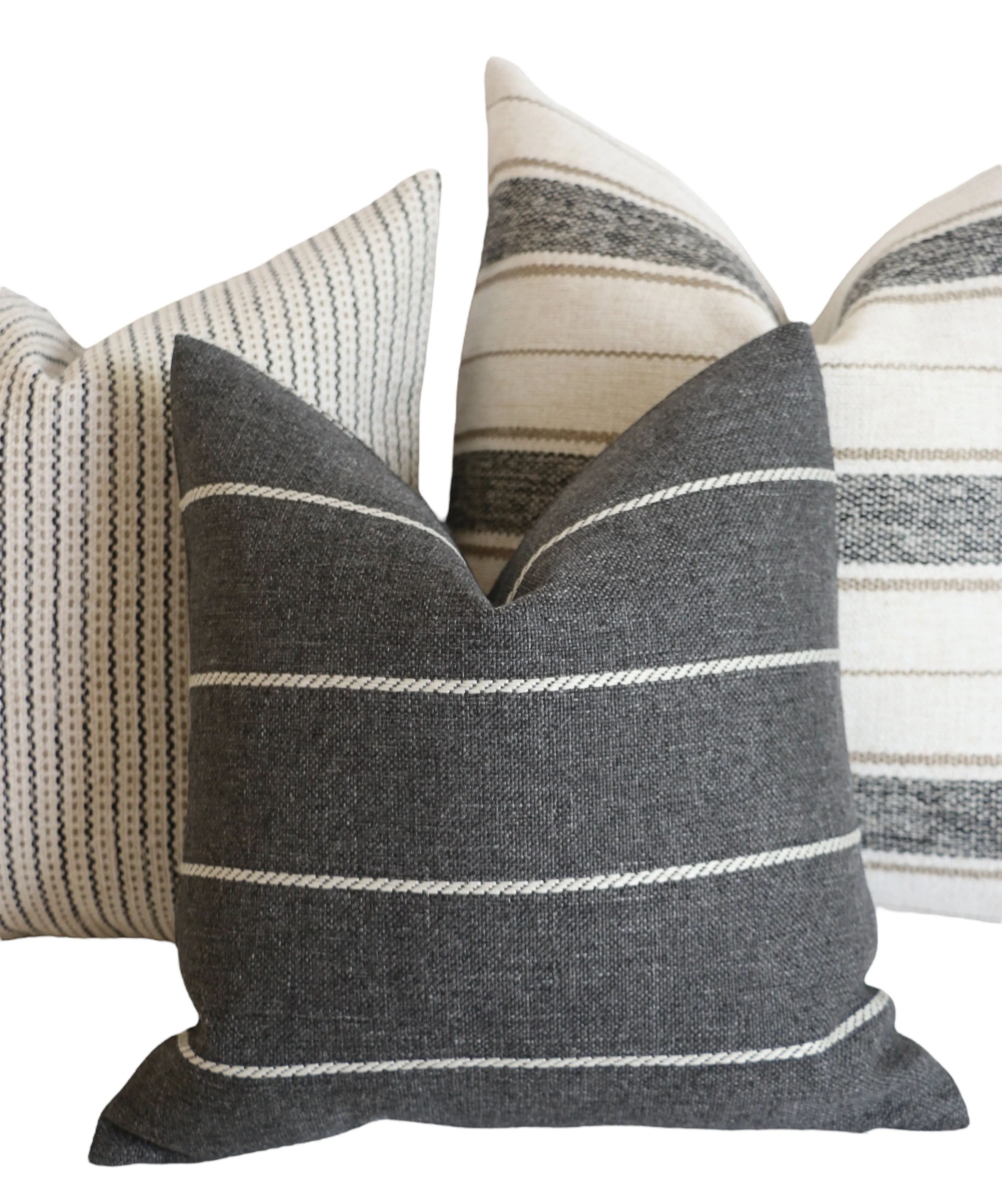 Cottonwood Falls Collection: Vintage Style Pillow Cover / Charcoal and Beige Striped Performance Pillow Cover