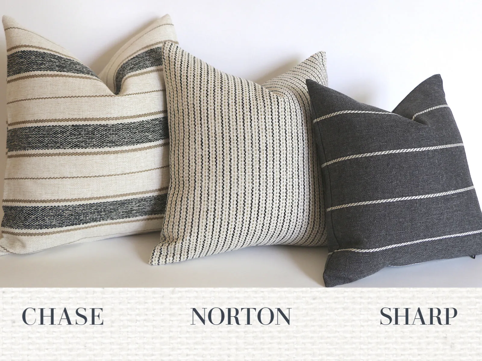 Cottonwood Falls Collection: Vintage Style Pillow Cover / Charcoal and Beige Striped Performance Pillow Cover