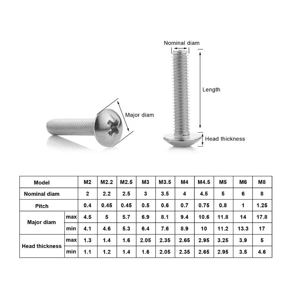 Cross Recessed Truss Head Machine  M3 M4 M5 M6 M8 Mushroom Big Flat Head Screw 304 Stainless Steel Philips Screw