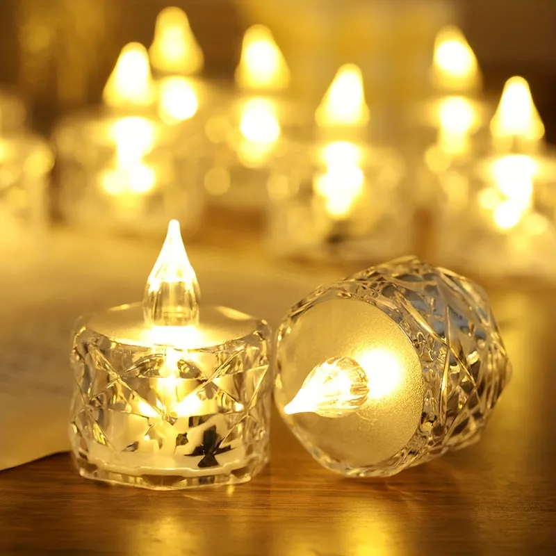 Crystal Pattern Electronic Tea Lights for Festive Indoor Decor