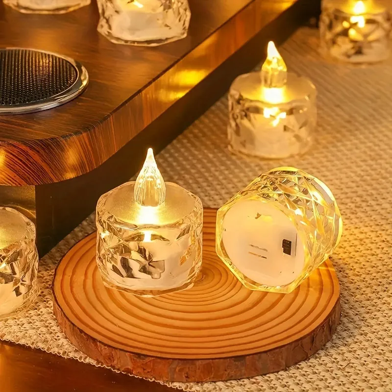 Crystal Pattern Electronic Tea Lights for Festive Indoor Decor