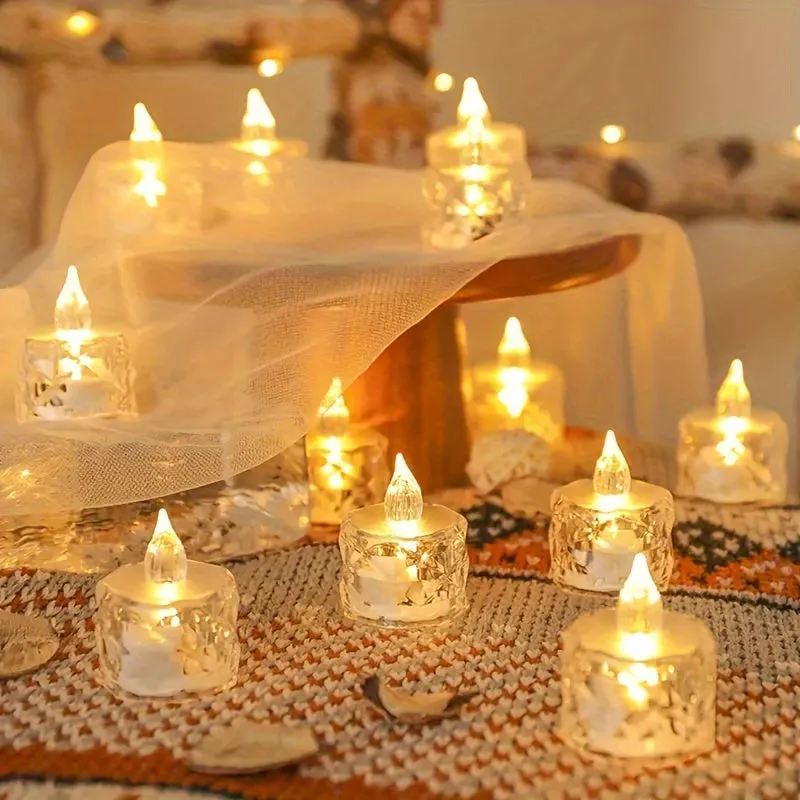 Crystal Pattern Electronic Tea Lights for Festive Indoor Decor