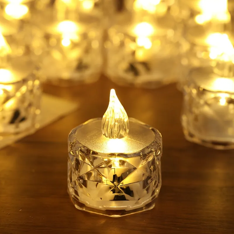 Crystal Pattern Electronic Tea Lights for Festive Indoor Decor