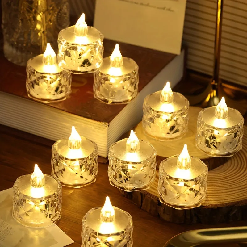 Crystal Pattern Electronic Tea Lights for Festive Indoor Decor