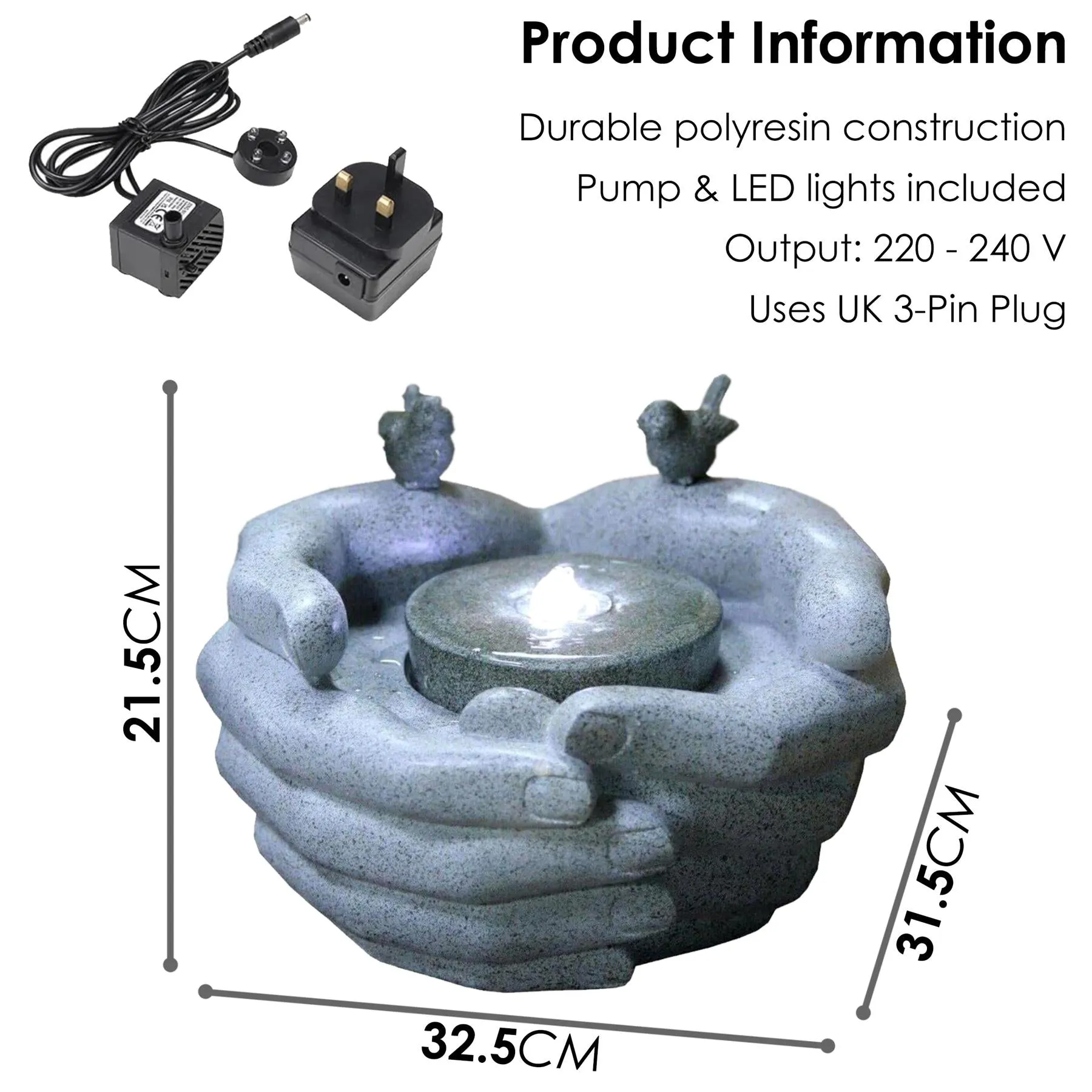 Cupped Hands Water Feature Outdoor With LED