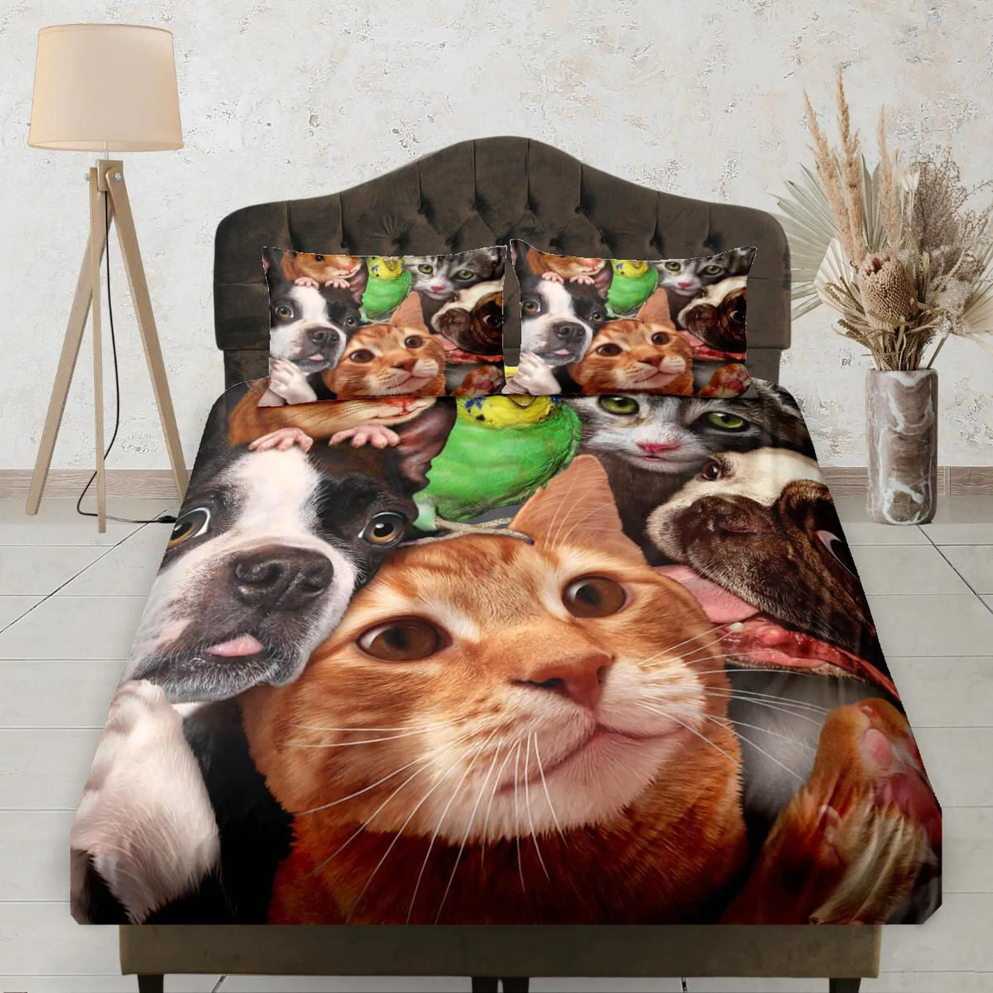 Cute Cat, Dog and Bird Fitted Sheet Deep Pocket, Aesthetic Bedding Set Full, Elastic Bedsheet, Dorm Bedding, Crib Sheet, King, Queen, Twin