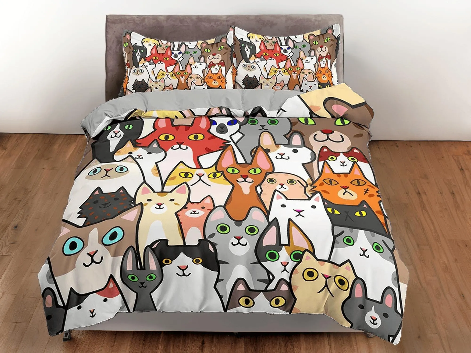 Cute Funny Cats Kids Duvet Cover Set, Toddler Bedding, Kids Bedroom, Bedding for Cat Lovers Gift, Duvet King Queen Full Twin Single