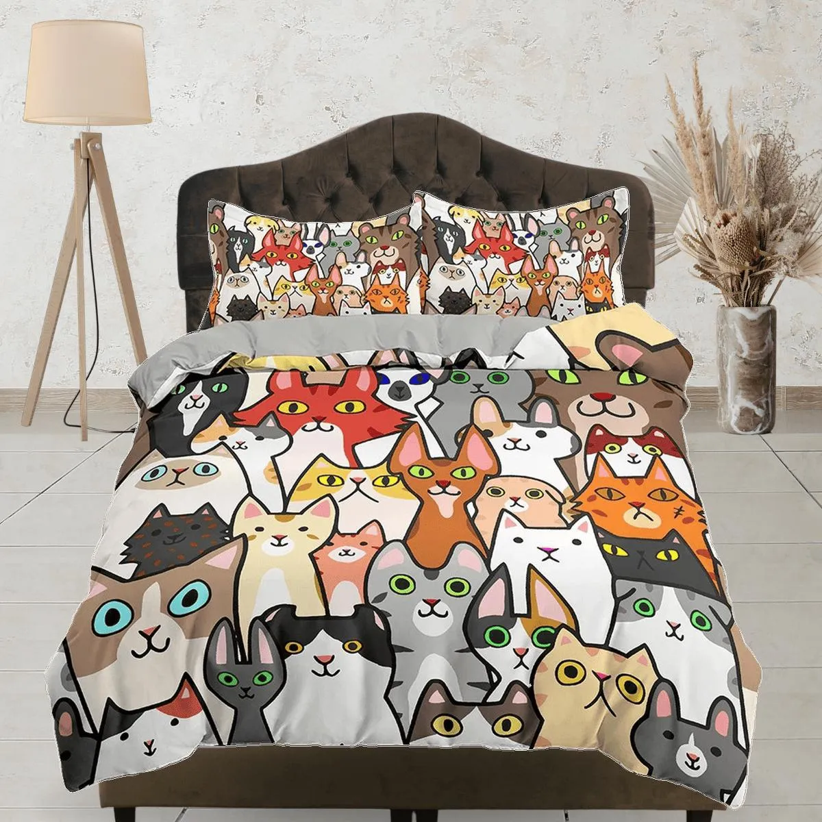 Cute Funny Cats Kids Duvet Cover Set, Toddler Bedding, Kids Bedroom, Bedding for Cat Lovers Gift, Duvet King Queen Full Twin Single