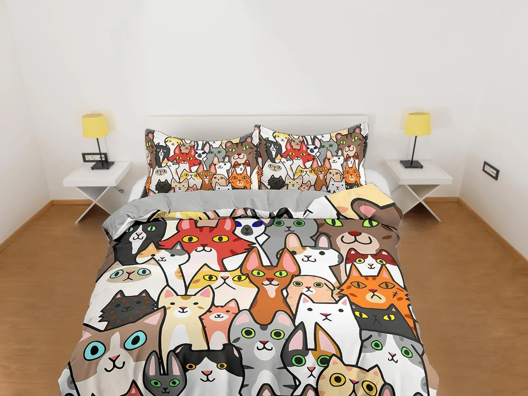 Cute Funny Cats Kids Duvet Cover Set, Toddler Bedding, Kids Bedroom, Bedding for Cat Lovers Gift, Duvet King Queen Full Twin Single