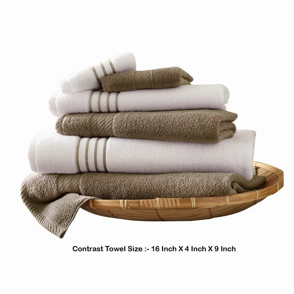 Dana 6 Piece Soft Egyptian Cotton Towel Set, Striped Pattern, Taupe, White By Casagear Home