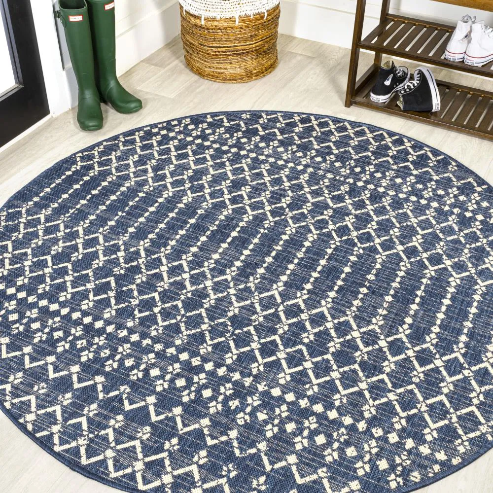 Dean Moroccan Geometric Textured Weave Indoor/outdoor Round Rug