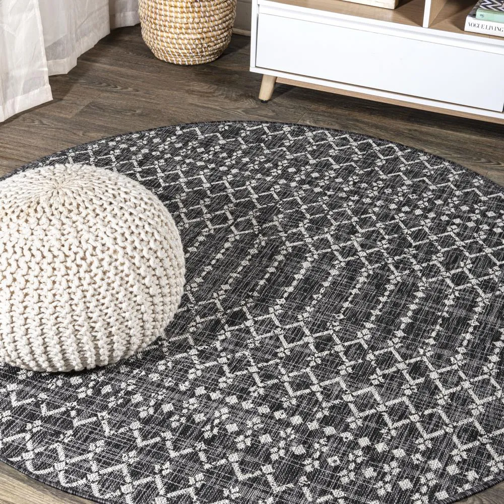 Dean Moroccan Geometric Textured Weave Indoor/outdoor Round Rug