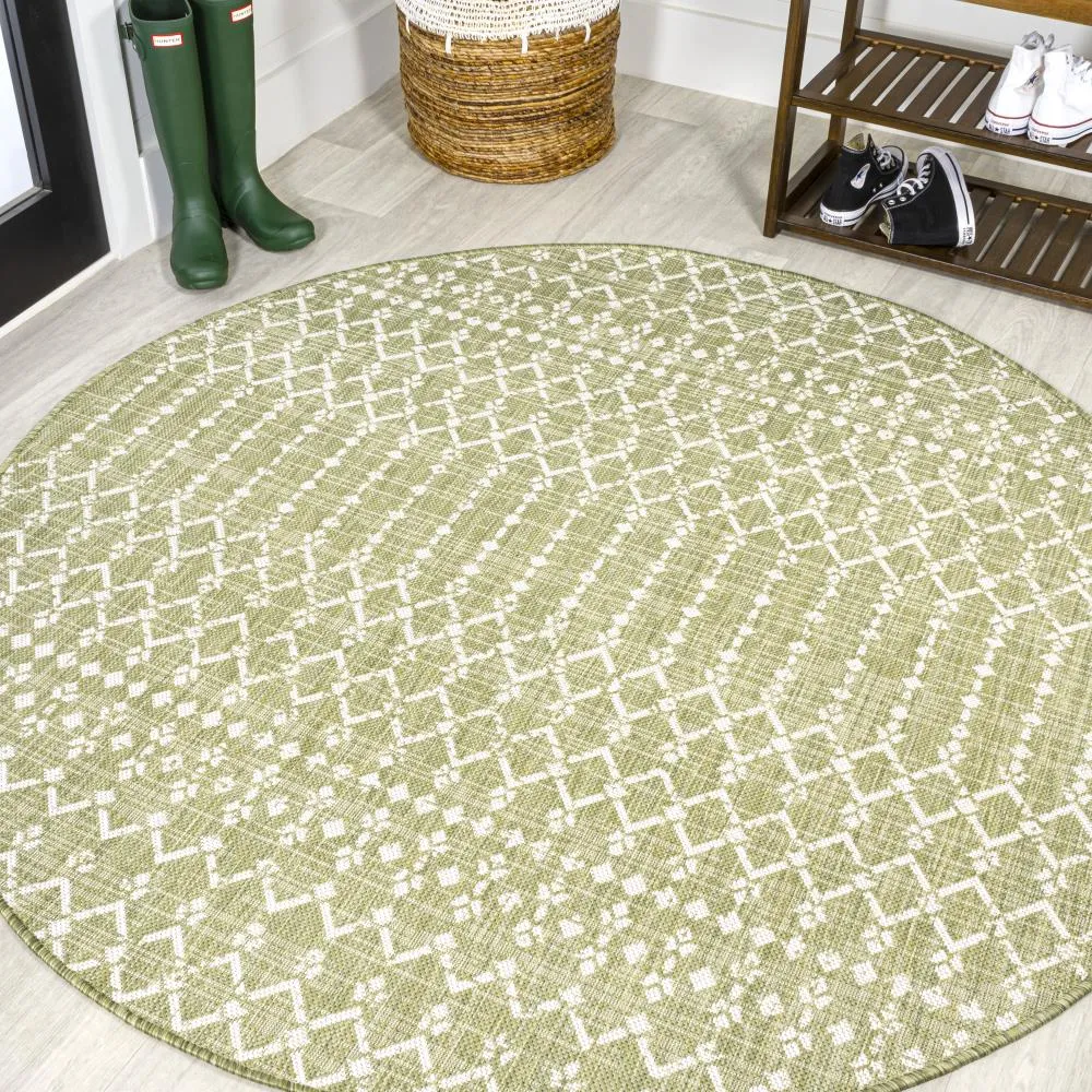 Dean Moroccan Geometric Textured Weave Indoor/outdoor Round Rug