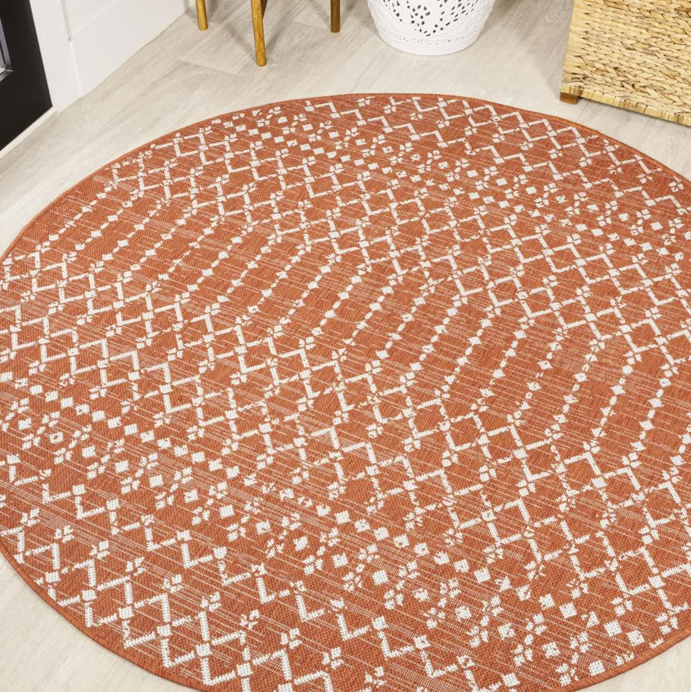 Dean Moroccan Geometric Textured Weave Indoor/outdoor Round Rug