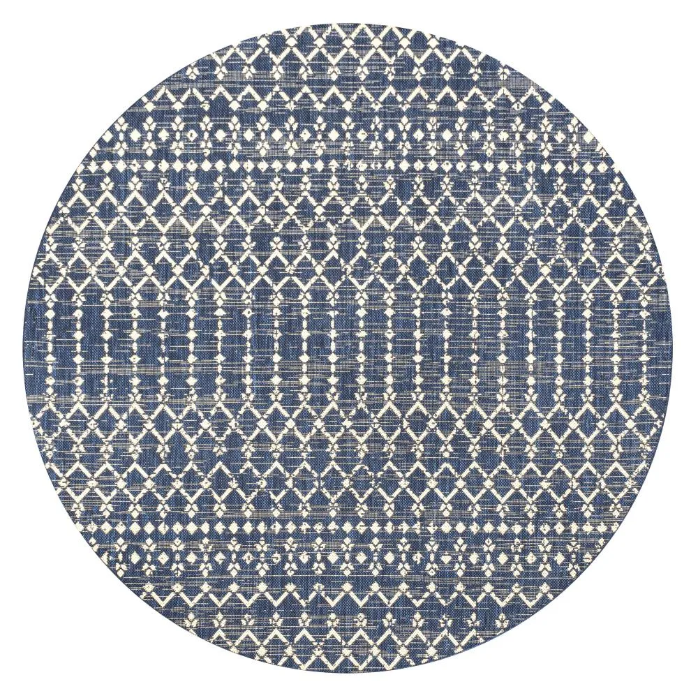 Dean Moroccan Geometric Textured Weave Indoor/outdoor Round Rug