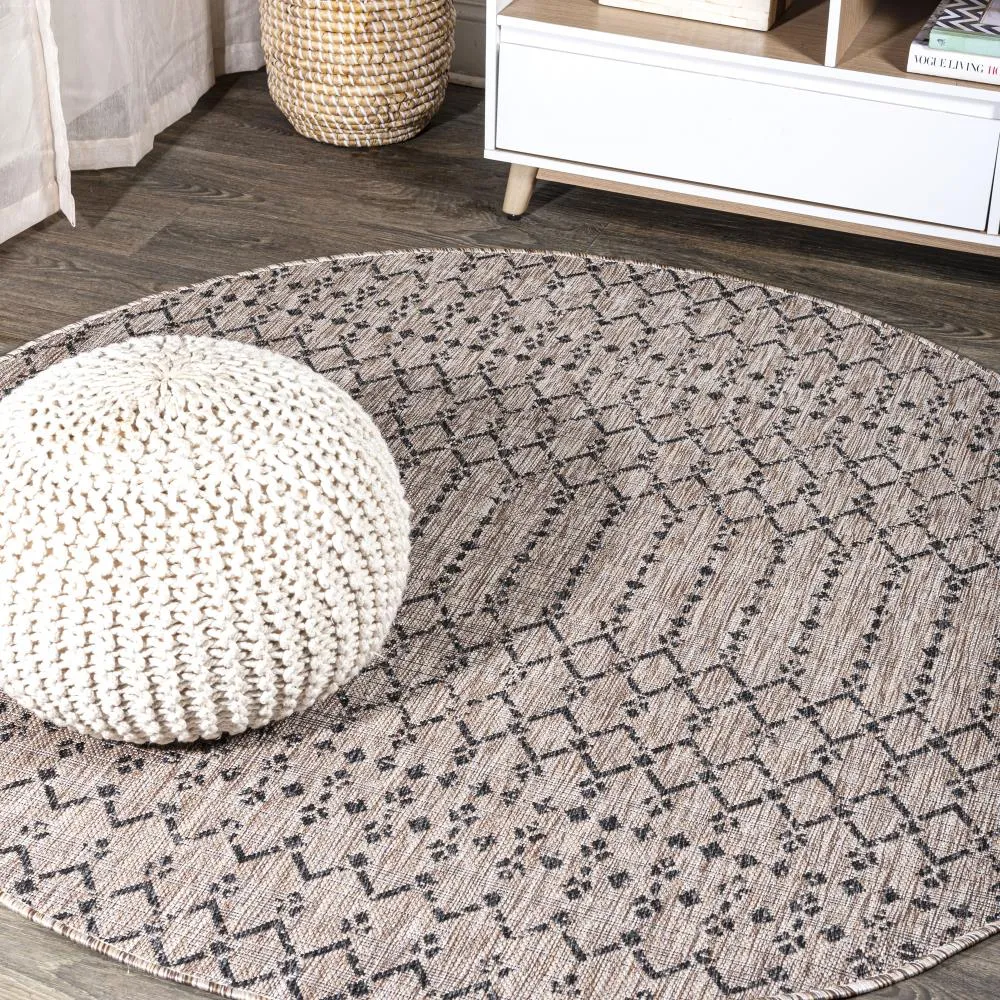 Dean Moroccan Geometric Textured Weave Indoor/outdoor Round Rug