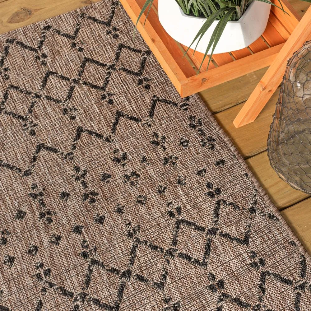 Dean Moroccan Geometric Textured Weave Indoor/outdoor Round Rug