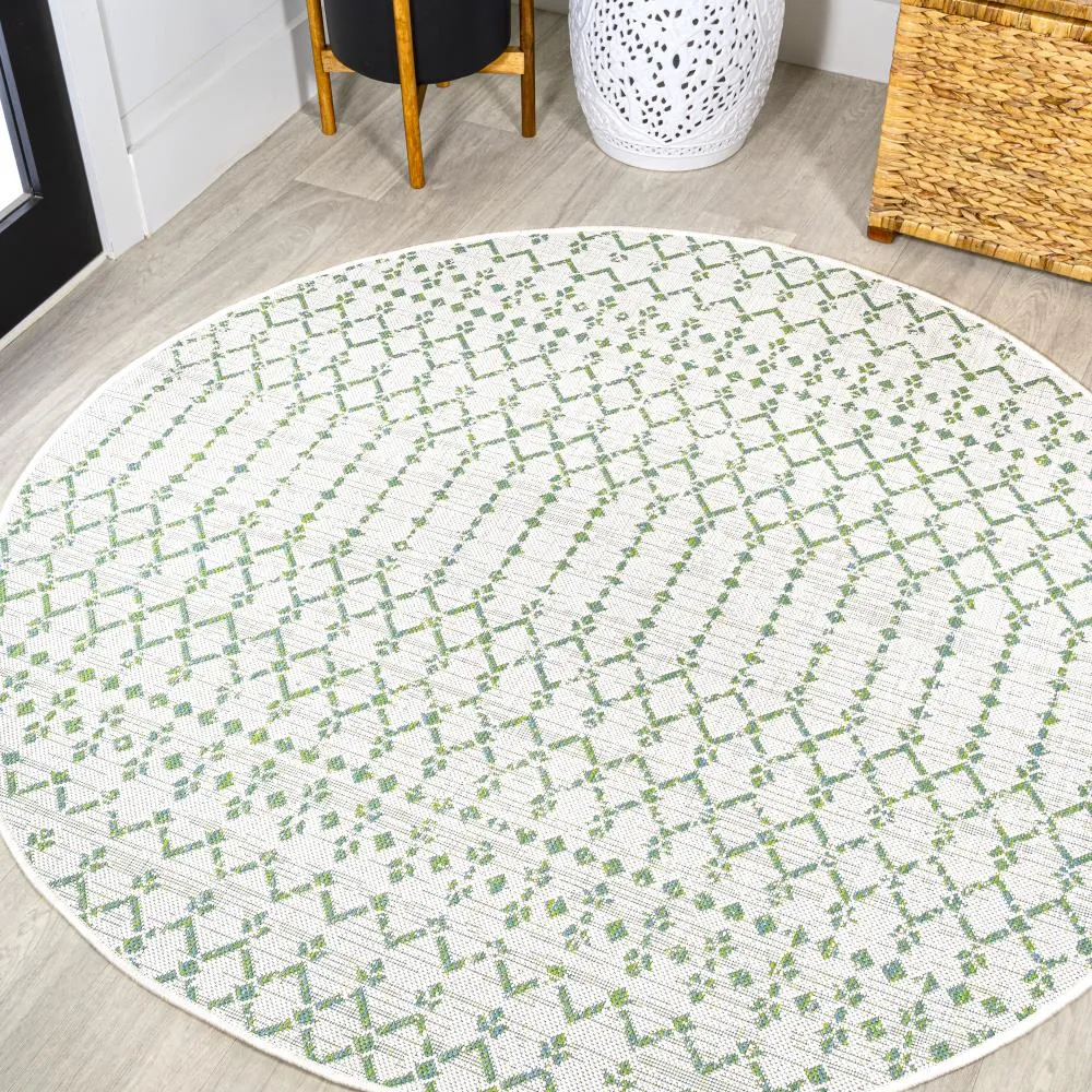 Dean Moroccan Geometric Textured Weave Indoor/outdoor Round Rug