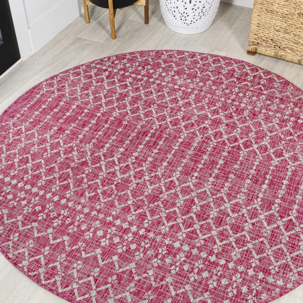 Dean Moroccan Geometric Textured Weave Indoor/outdoor Round Rug