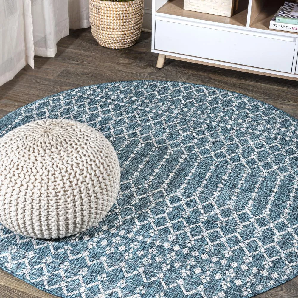 Dean Moroccan Geometric Textured Weave Indoor/outdoor Round Rug